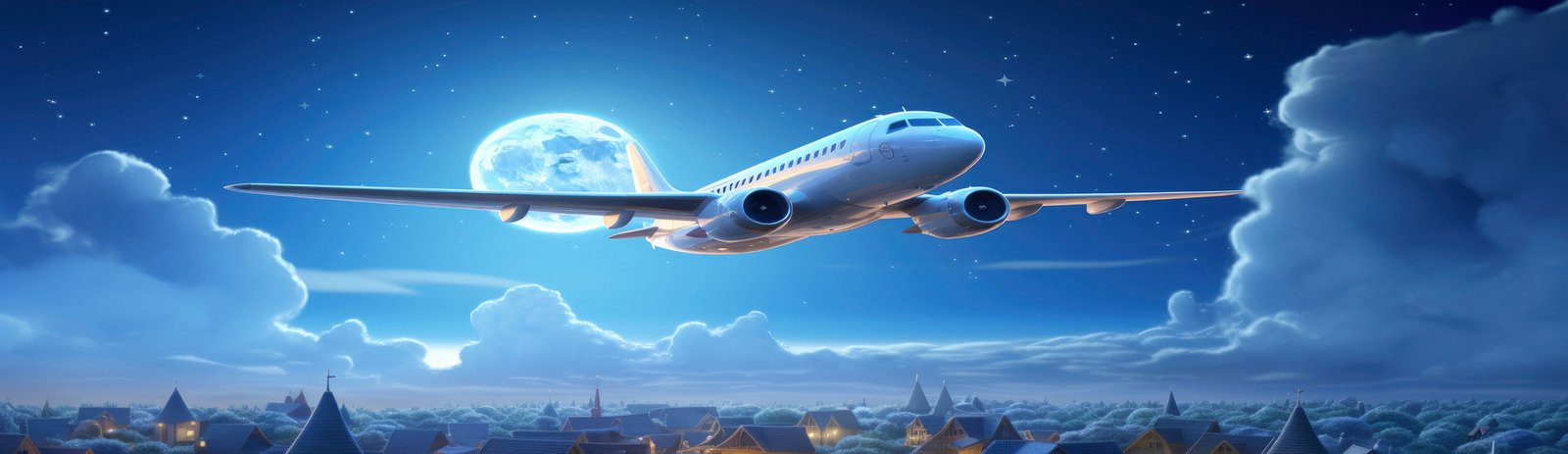 Aircraft in flight on a moonlit night